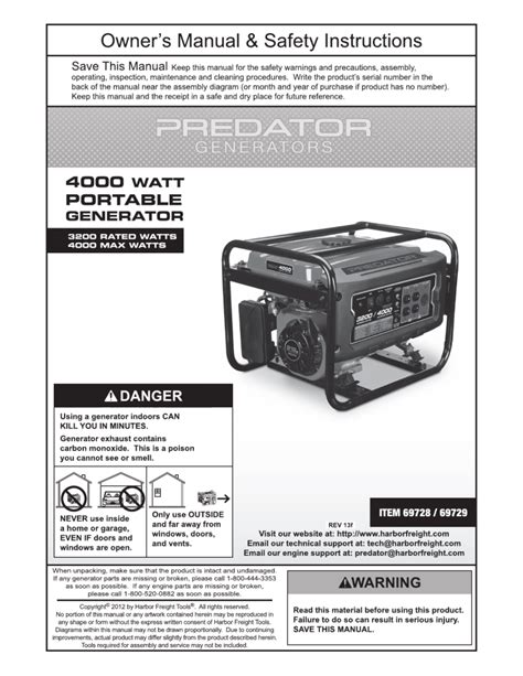 Write the product's serial number inside the returned of the guide near the assembly diagram (or month and 12 months of buy if. . Predator 4550 inverter generator manual